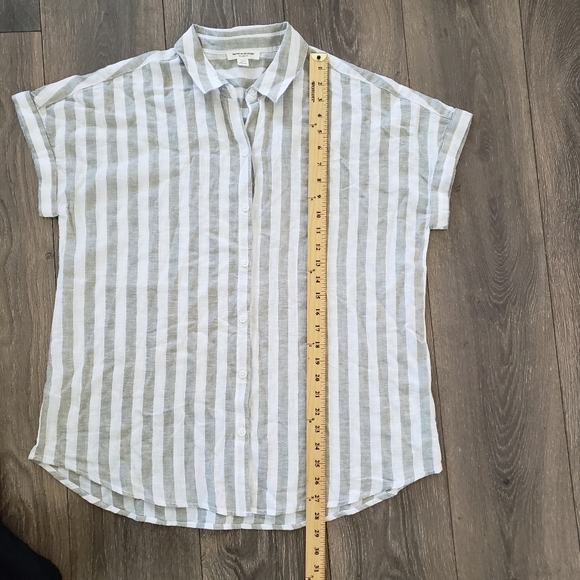 Beachlunchlounge White and Green Short Sleeve Button Down Shirt Linen Blend - Picture 6 of 7